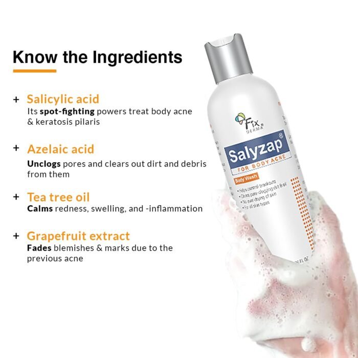 FIXDERMA 2% Salicylic Acid Salyzap Body Wash For Acne, Non Foaming Body Wash,Exfoliant, Acne On Back,Upper Arms And Other Affected Body Parts,Pimples,Clean Pores Suitable For Acne Prone Skin - 200Ml - Image 5