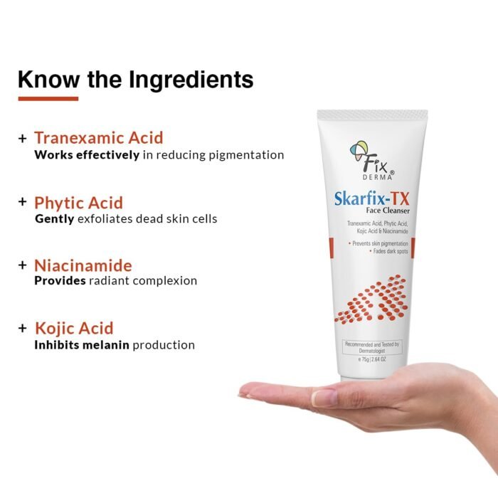 Fixderma Skarfix -TX Face Cleanser with Tranexamic Acid, Kojic Acid & Niacinamide | Kojic Acid Face Wash | Pigmentation Face Wash for All Skin Types | Face Wash for Women | Face Wash Men - 75gm - Image 5