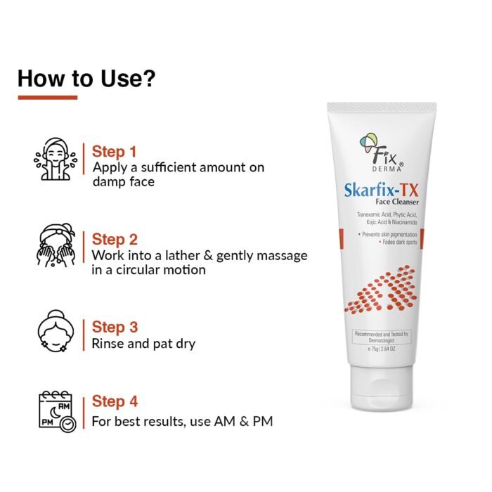 Fixderma Skarfix -TX Face Cleanser with Tranexamic Acid, Kojic Acid & Niacinamide | Kojic Acid Face Wash | Pigmentation Face Wash for All Skin Types | Face Wash for Women | Face Wash Men - 75gm - Image 4