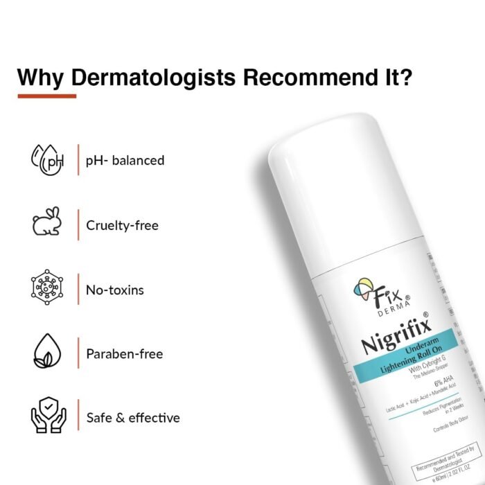 Fixderma Nigrifix Underarm Roll on with 6% AHA, Lactic Acid & 1% Mandelic Acid & Kojic Acid | Brightens Skin & Exfoliates Underarm | For Sensitive Skin - Image 6