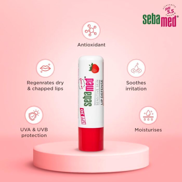 Sebamed Lip defense 4.8gm, Strawberry | SPF 30 |Lip balm for Dry & Chapped lips with natual oil & Vitamin E | UV protection | Dermatologically tested - Image 5