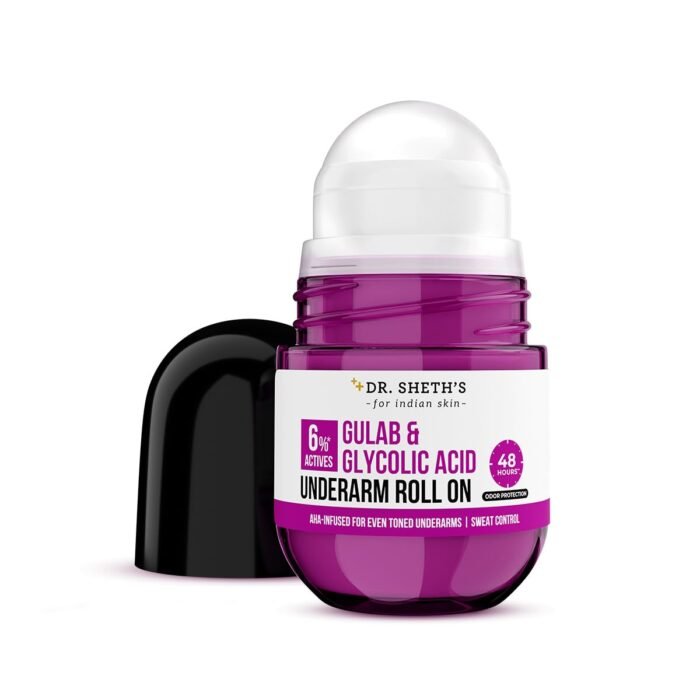 Dr. Sheth’s Gulab & Glycolic Acid Underarm Roll-On | 6% Actives | 48Hours Odor Protection | AHA Based | Aluminum & Alcohol Free | Sweat Control & Fades Pigmentation | Floral Fragrance | For Women|50ml - Image 2