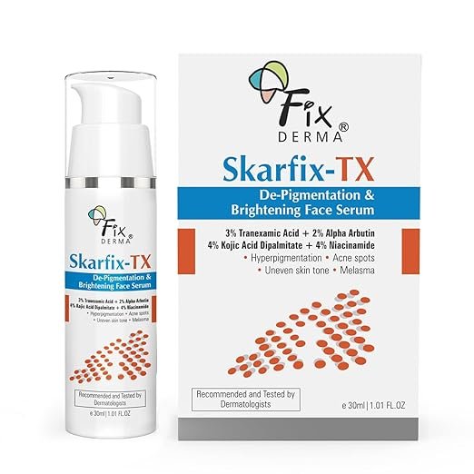 Fixderma Skarfix 4% 1 Fixderma Skarfix 4% Kojic Acid Face Serum for Brightening face with 4% Niacinamide, Tranexamic Acid & 2% Alpha Arbutin for Acne Spots, Melasma, Brightening Serum | Face Serum for Women & Men -30ml - Image 1