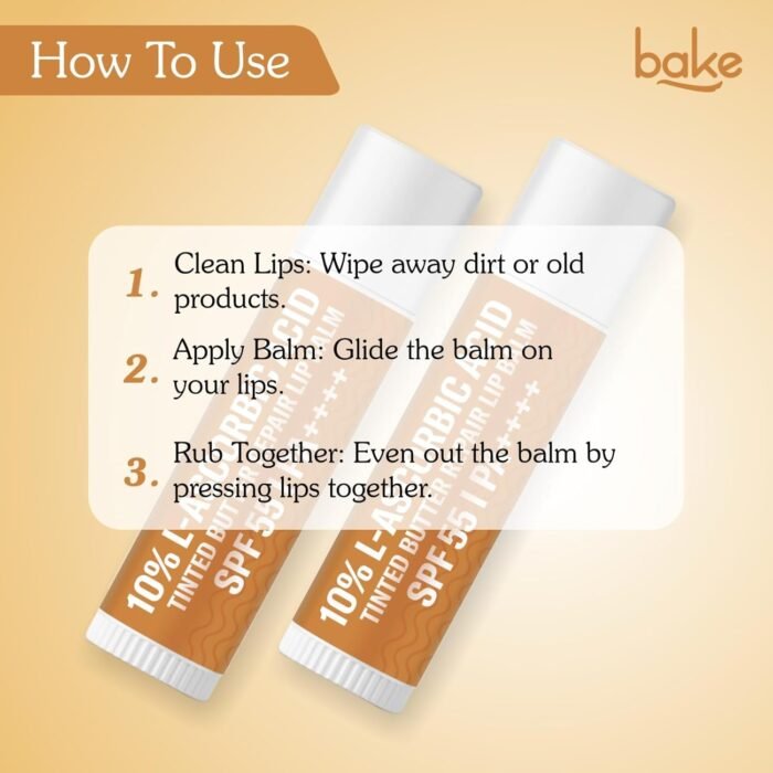 BAKE 10% L-Ascorbic Acid Tinted Butter Brightening Lip Balm SPF 55 PA++++ with Kojic Acid 24 Hour Moisturization | For Dark, Pigmented, Dry & Chapped Lips | De-Tan Lip Balm | For Men & Women - 5g - Image 7