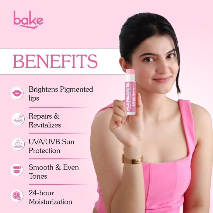 BAKE 2% Alpha Arbutin Tinted Butter Brightening Lip Balm SPF 55 PA++++ with Niacinamide, Lactic Acid | For Dark, Pigmented, Dry & Chapped Lips | Brightens Pigmented Lips | UVA/B Rays Sun Protection - 5g - Image 4