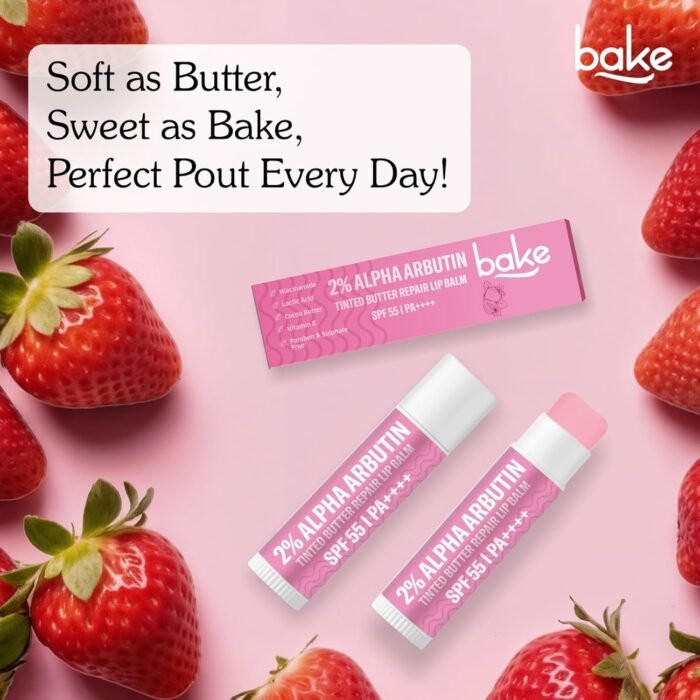 BAKE 2% Alpha Arbutin Tinted Butter Brightening Lip Balm SPF 55 PA++++ with Niacinamide, Lactic Acid | For Dark, Pigmented, Dry & Chapped Lips | Brightens Pigmented Lips | UVA/B Rays Sun Protection - 5g - Image 8