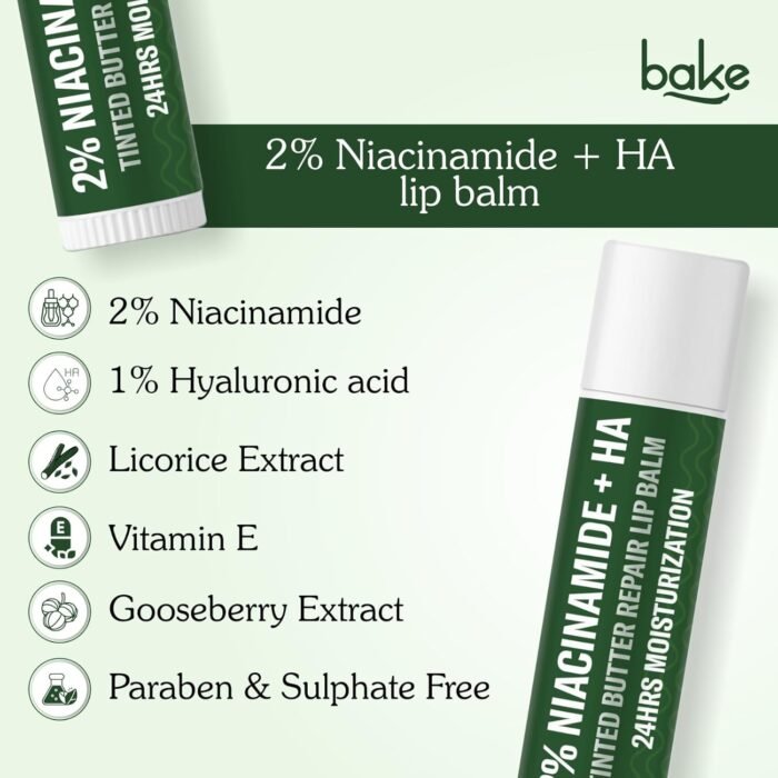 BAKE 2% Niacinamide + Hyaluronc Acid Tinted Butter Brightening Lip Balm 24 Hour Moisturization | For Dark, Pigmented, Dry, Flaky Lips | De-Tan Lip Balm - 5g - Image 2