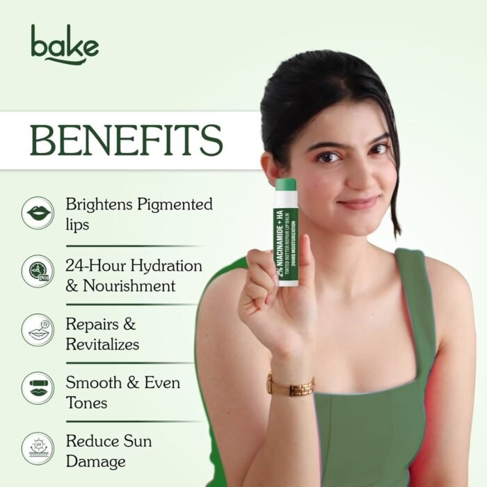 BAKE 2% Niacinamide + Hyaluronc Acid Tinted Butter Brightening Lip Balm 24 Hour Moisturization | For Dark, Pigmented, Dry, Flaky Lips | De-Tan Lip Balm - 5g - Image 4