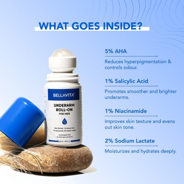 Bella Vita Organic Deo White Deodorant for Men, Natural Roll On for Dark Underarms Lightening, Long Lasting Freshness 50ml - Image 5