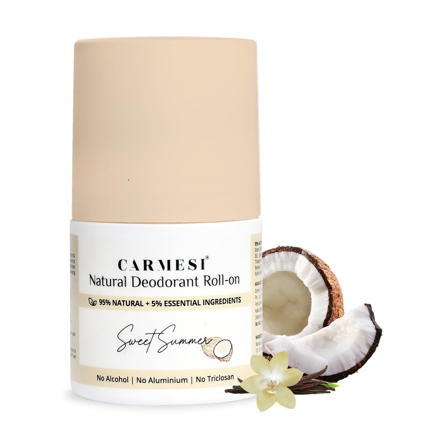 Version 1.0.0 "Carmesi Natural Deodorant Roll-on for Women | 95% Natural Ingredients | Controls Sweat & Odour All Day | No Aluminium | No Triclosan |50 ml " - Image 1