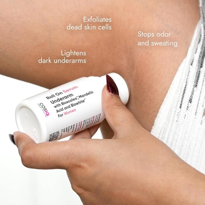 Cos-IQ Brightening Underarm Roll On Serum for Women | With Bioecolea, Mandelic Acid and Bio White | Prevents Body Odour, Brightens Skin & Exfoliates Underarms | Long Lasting deodorant roll on with Fresh Floral Fragrance | Suitable for Sensitive Skin | 40ml - Image 3
