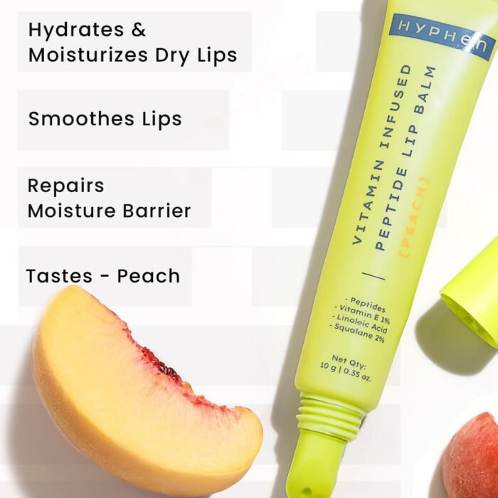 Hyphen-Peach Lip Balm for Dry & Chapped Lips|Vitamin Infused Peptide|Hydrating & Moisturizing Balm for Unisex|For Dark Lips|Smoothen Lips & Barrier Repair|Vegan,SLS & Parabens free|10 gm - Image 2