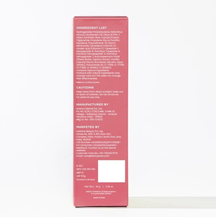 Hyphen Vitamin-Infused Peptide Tinted Lip Balm - Vintage | 24 Hrs Moisturization | Hydrates, Plumps & Repairs Moisture Barrier | Peptide Balm for Women | Hydrating Lip Balm for Chapped Lips | Vegan & Paraben Free | Plumish Brown Shade - 10g (Copy) - Image 3