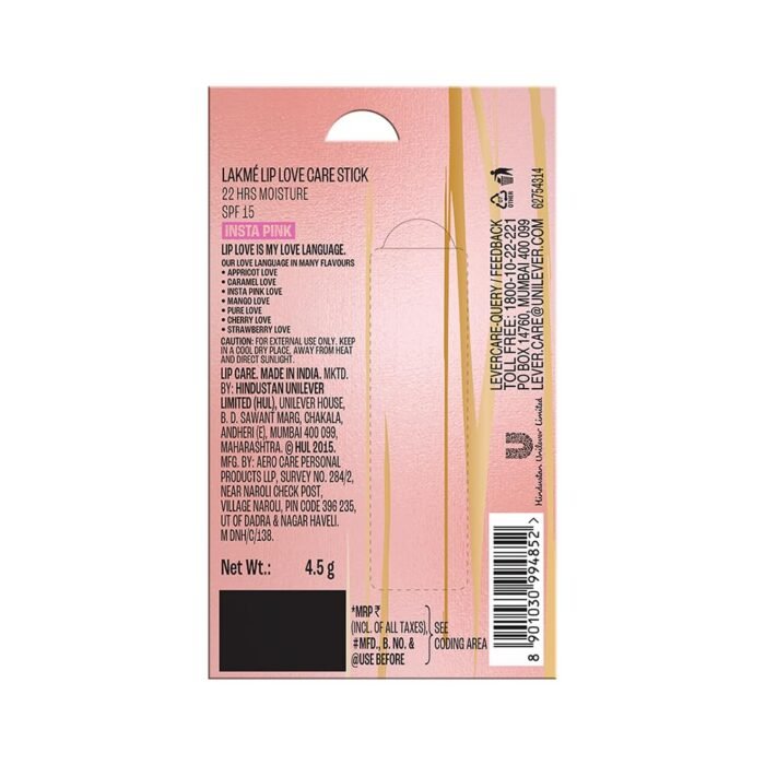 Lakme Lip Love Care Stick Insta Pink, with 10% Vitamin E Complex, nourished with Shea & Cocoa Butter and enriched with Almond & Jojoba Oil for 24hr moisturization in just 1 swipe, with SPF 15, 4.5g - Image 11