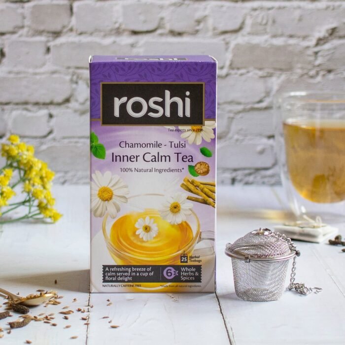 Roshi Inner Calm Tea |25 Teabags| Calming Floral Herbal Tea with Pure Chamomile and Tulsi for relaxation and Good Sleep | Bedtime Chamomile tea| Caffeine-free - Image 3