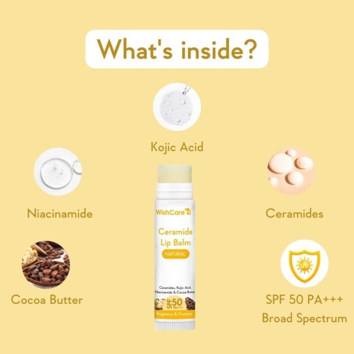 WishCare Lip Balm with SPF 50 PA+++ - Brightening Lip Balm for Dark Lips with Kojic Acid & Niacinamide - SPF lip balm for Women & Men 5g - Image 5