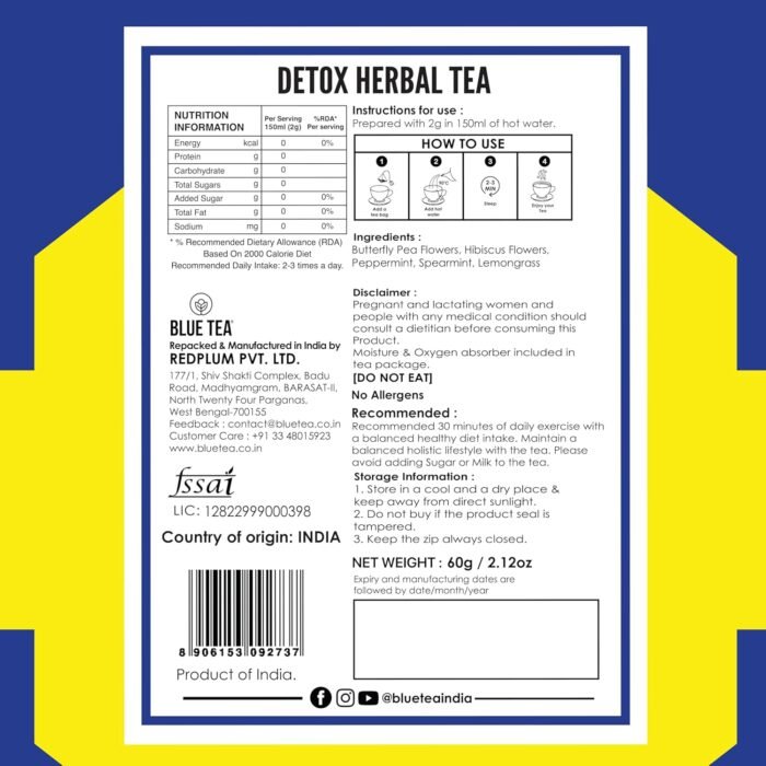 BLUE TEA Detox 30 Tea Bag Plant Based Improves Digestion Body Detoxification - Image 3