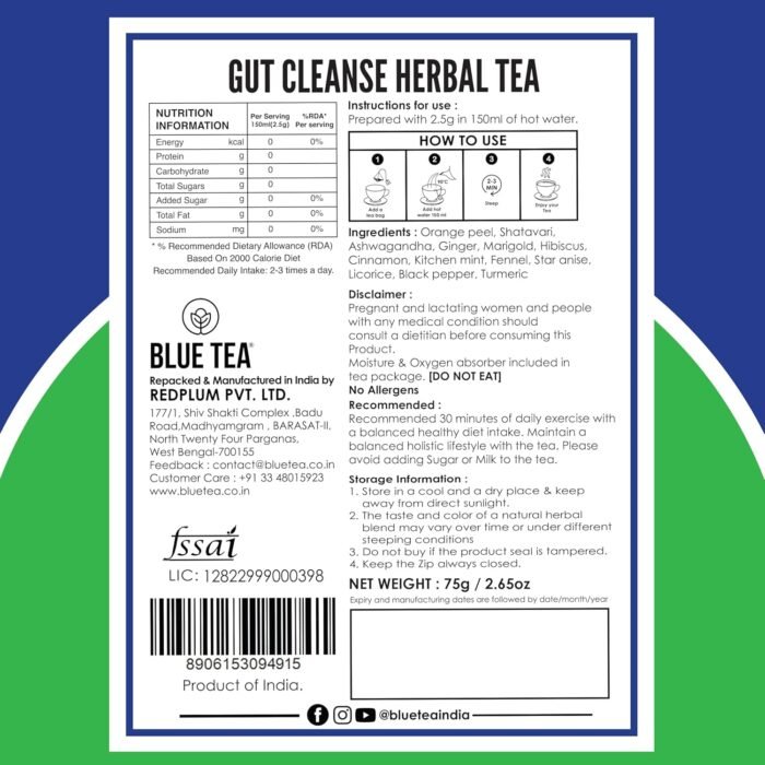 BLUE TEA Gut Cleanse 30 Tea Bags Plant Based Eases Bloating Supports Digestion - Image 2