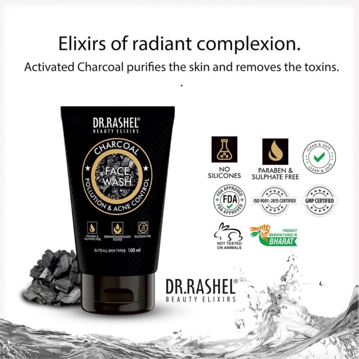 DR.RASHEL CHARCOAL FACE WASH FOR MEN THAT CONTROLS POLLUTION & ACNE PARABEN FREE (100 ml) - Image 4