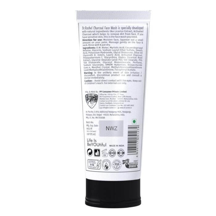 DR.RASHEL Charcoal Face Wash Deep Cleansing & Anti-Polltion with Active Cool with No Parabens, SLS, Silicones & Colour (100 ml) - Image 7