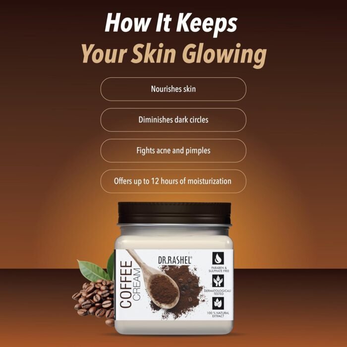 DR.RASHEL Coffee Face And Body Cream For Women and Men (380 Ml) | All Skin Types |Soft and Healthy Skin | Repairing & Nourishment | Deep Hydration & Moisturization | 100% Vegan | Paraben Free - Image 3