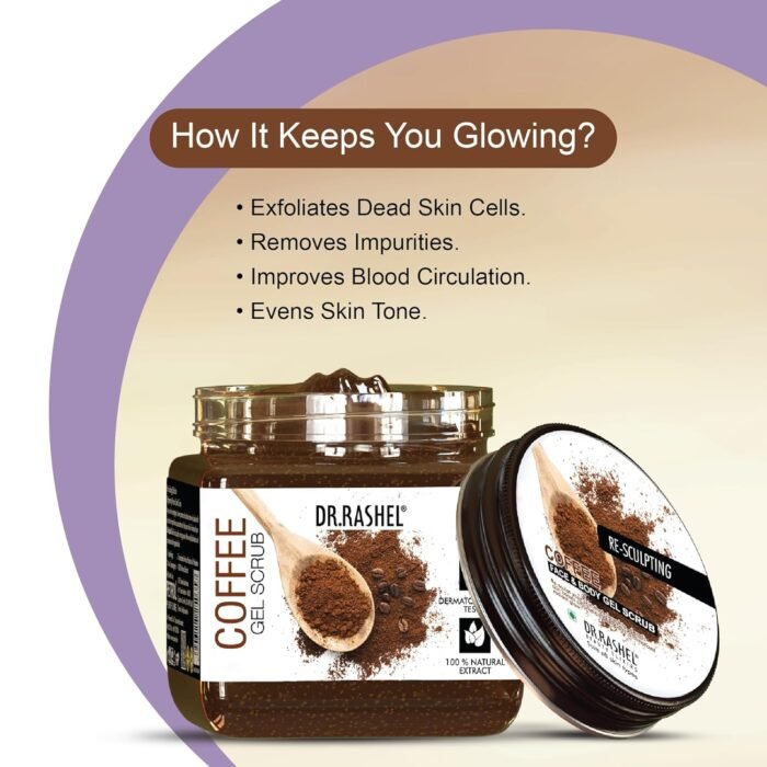 DR.RASHEL Coffee Gel Face & Body Scrub For Men and Women (380 Ml) | All Skin |Cleanser Scrub For Deep Exfoliation | Dead Skin Remover | Tan Removal | Blackhead Remover - Image 4