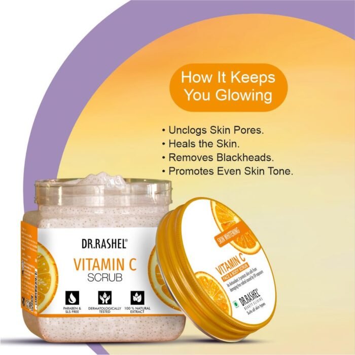DR.RASHEL Exfoliator For Face & Body (Vitamin C Scrub, 380 ML) | All Skin |Deep Exfoliation | Dead Skin Remover| Tan Removal | Blackhead Remover - Image 4
