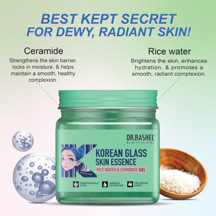 DR.RASHEL Korean Glass Skin Gel | With Ceramide and Rice water | Lightweight Hydrating Gel | Brightening & Pore Minimizing | Radiant Smooth Skin Care | 380ml - Image 5