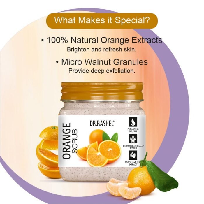 DR.RASHEL Orange Scrub For Face & Body (380 Ml) | All Skin |Cleanser Scrub For Deep Exfoliation | Dead Skin Remover| Tan Removal | Blackhead Remover - Image 5