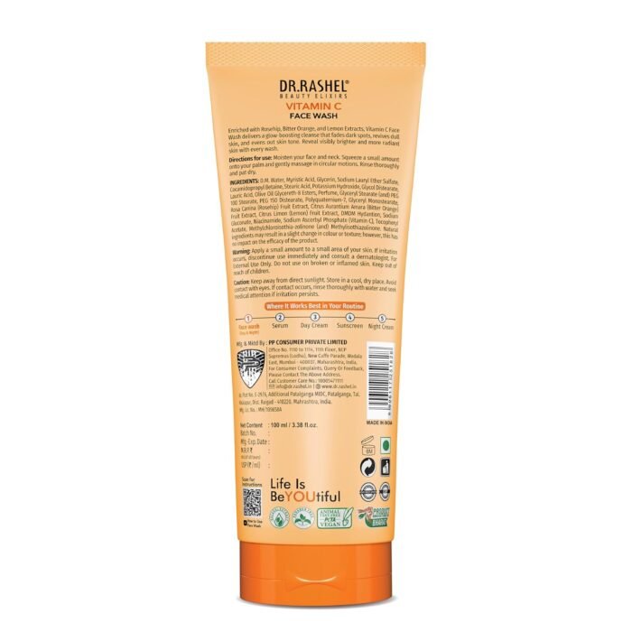 DR.RASHEL Vitamin C Face Wash Enriched with Goodness of Vitamin C with No Parabens, SLS, Silicones & Colour (100 ml) - Image 3