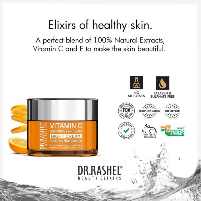 DR.RASHEL Vitamin C Night Cream Enriched with a Powerful Combination of Vitamin C & Collagen (50gm) | Fight Against Fine lines & Wrinkles | Helps Revitalizing & Nourishing the Skin | For Men & Women - Image 5
