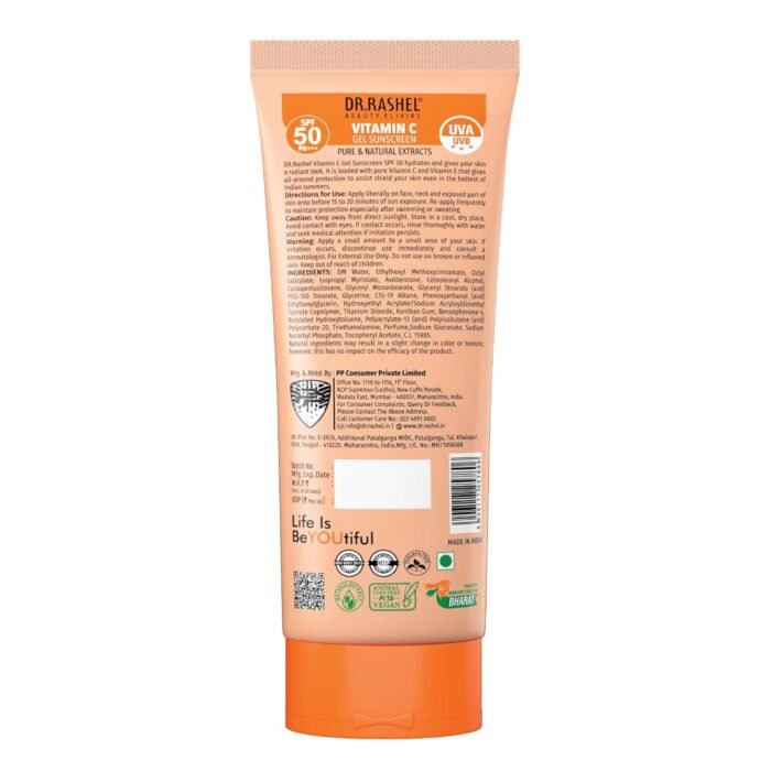 DR.RASHEL Vitamin C Sunscreen SPF 50 PA+++ Gel Ultra Hydrating Fights Sun Damage, Super Lightweight, Non Greasy Parabean Free | 100 ML - Image 2