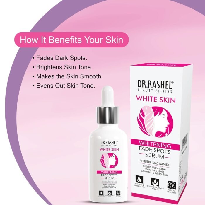 DR.RASHEL WHITE SKIN Whitening Fade Spots Serum with Arbutin, Niacinamide which Reduce Pigmentation, Fades Dark Spots, Smoother & Whiter Skin - 30ml - Image 5