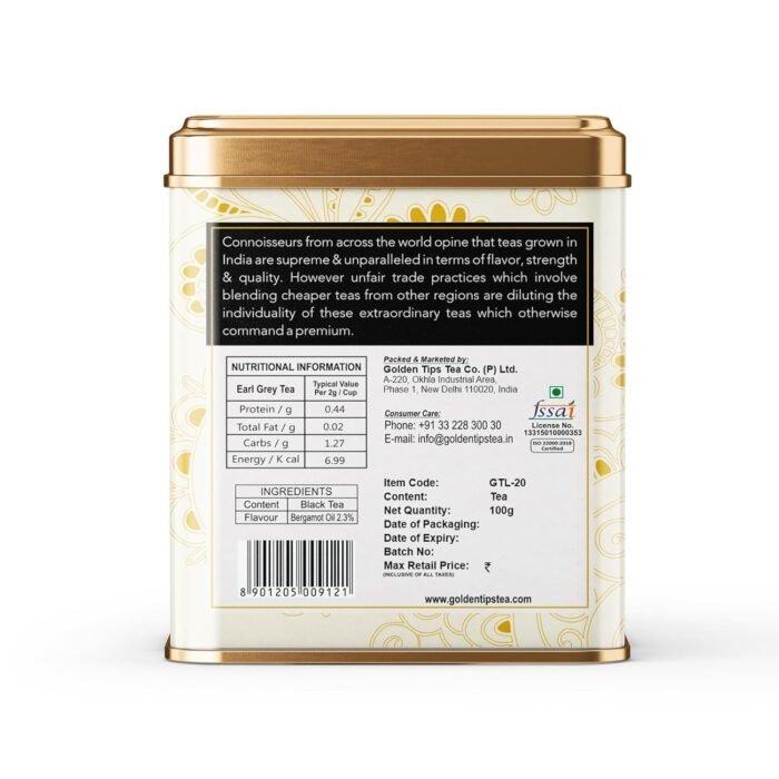 Golden Tips Earl Grey Loose Leaf Black Tea Blended With Oil Of Bergamot 100 gm - Image 2