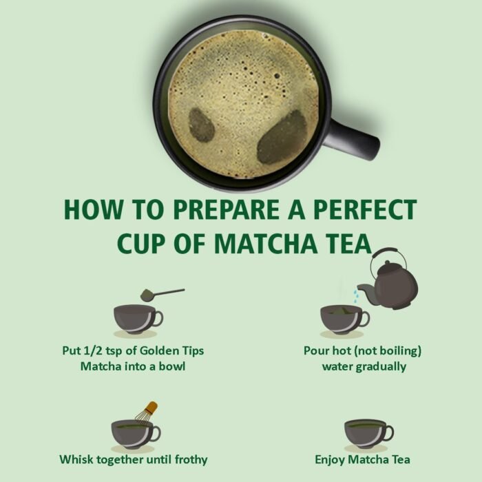 Golden Tips Japanese Mint Matcha Green Tea Powder – 100g (100 Servings) Tin Can - Image 3