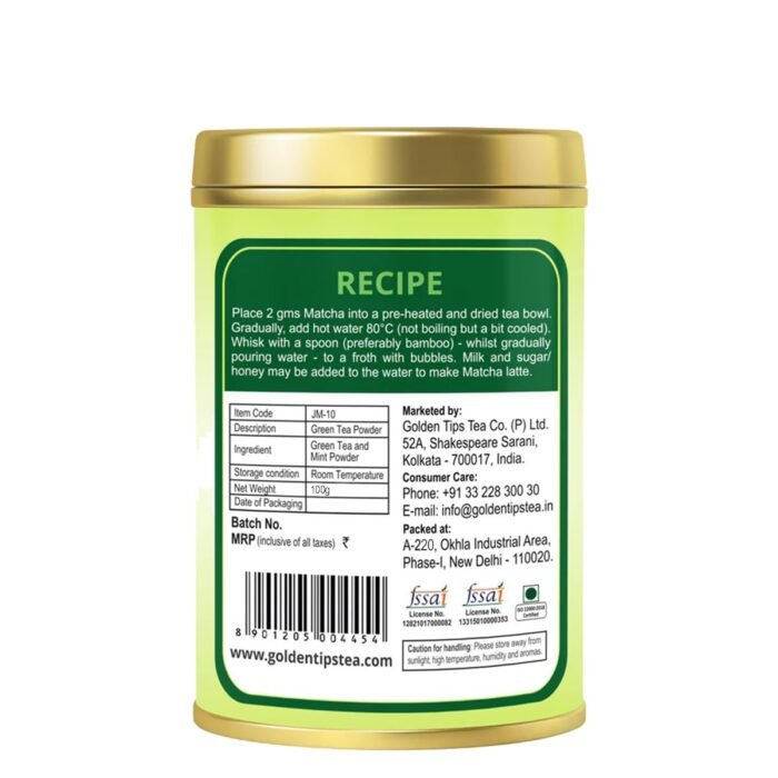 Golden Tips Japanese Mint Matcha Green Tea Powder – 100g (100 Servings) Tin Can - Image 5