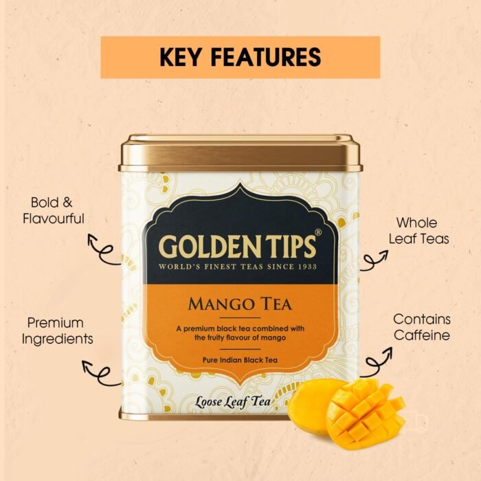 Golden Tips Mango Black Tea- Tin Can (50 cups, 100 Gram) - Image 2
