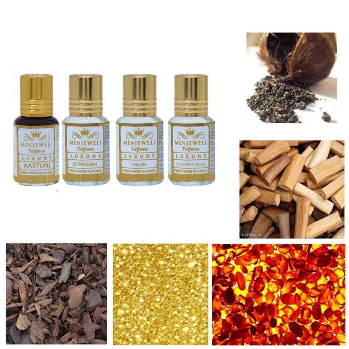 Menjewell, Kasturi Musk ChandanEKhaas Golden Musk Oudh Wooden Musk Perfume Floral Attar 6 Ml Pack Of 4 - Image 3