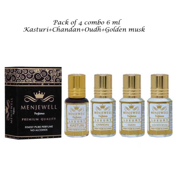 Menjewell, Kasturi Musk ChandanEKhaas Golden Musk Oudh Wooden Musk Perfume Floral Attar 6 Ml Pack Of 4 - Image 4