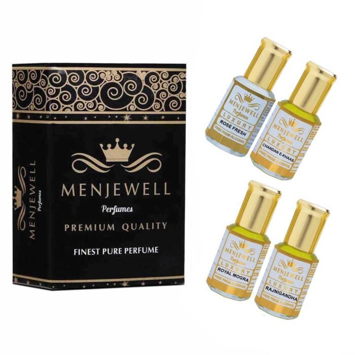 Menjewell Rose Fresh, Chandan-E-Khaas, Royal Mogra & Rajnigandha Perfume Floral Attar, 6 Ml (Pack Of 4) - Image 4