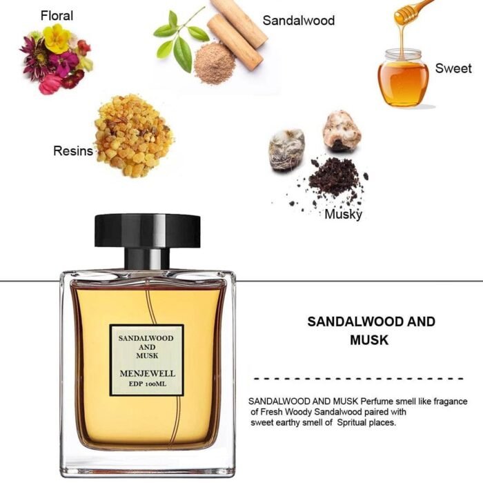 Menjewell SANDALWOOD AND MUSK Perfume for Men | Premium Luxury Long Lasting Fragrance | Spray Eau de Parfum, 100Ml|Gift For Him|Perfume with Resins, Musky,Sweet and Floral - Image 3