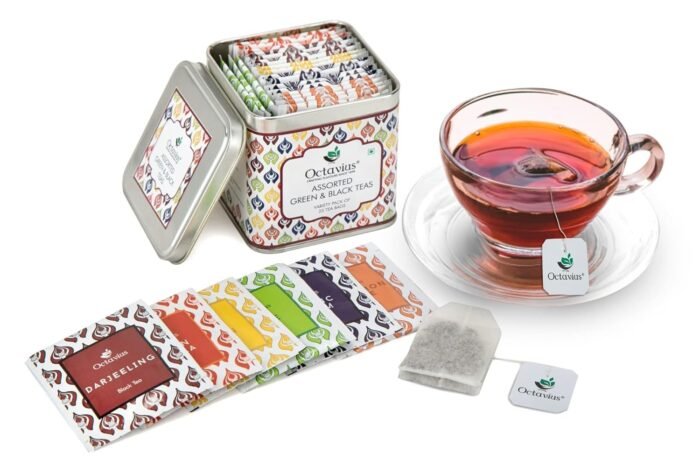 Octavius  6 Assorted Tea Flavors in Black & Green Teas in Tin Box 25 Tea Bags - Image 2