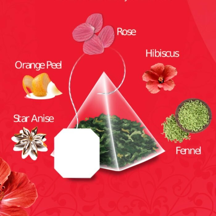 Roshi Rose -Hibiscus Herbal tea Skin glow tisane with anti-ageing 18 Teabag - Image 2