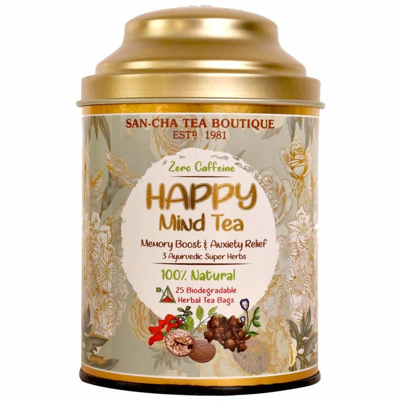 Sancha Tea Boutique, Happy Mind Herbal Tea 1 Sancha Happy Mind Tea Caffeine Free 25 Herbal Tea Bags for an Alert Mind - Image 1