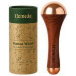Homeda Kansa Wand for Foot Massage, Kansa Vati Foot Massager with Teak Wooden Handle, Kasa, Kasya Vati, Kansya Wati, Kashyachi Swakansa Vati for Body Wellness, Detox (Both Side Bronze Cap - 13cm)
