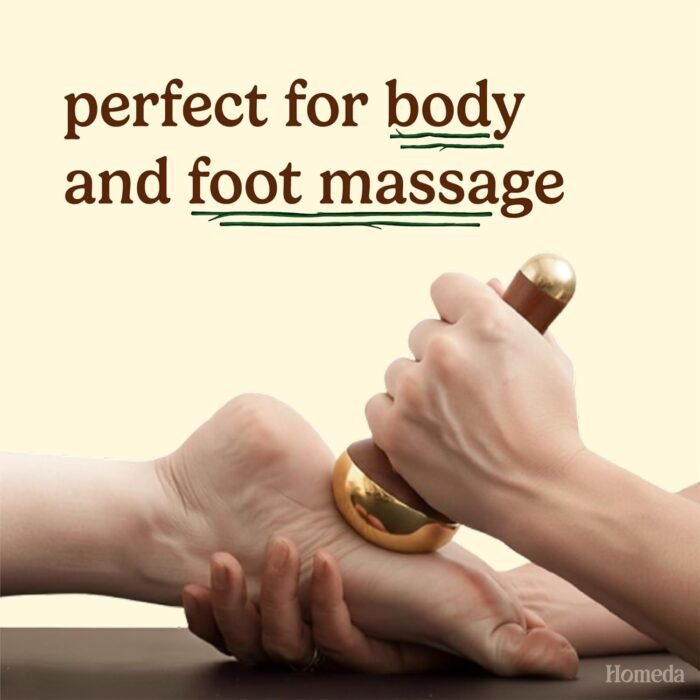Homeda Kansa Wand for Foot Massage, Kansa Vati Foot Massager with Teak Wooden Handle, Kasa, Kasya Vati, Kansya Wati, Kashyachi Swakansa Vati for Body Wellness, Detox (Both Side Bronze Cap - 13cm) - Image 3