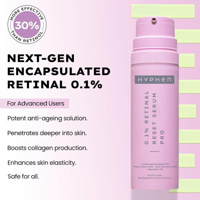 Hyphen 0.1% Retinal Reset Serum Pro | 30% More Effective than Retinol Serum| Advanced Anti Ageing Face Serum | Reduces Fine Lines & Wrinkles | Serum for Women and Men | Boosts Collagen, Hydrates & Soothes Skin-30 ml - Image 3