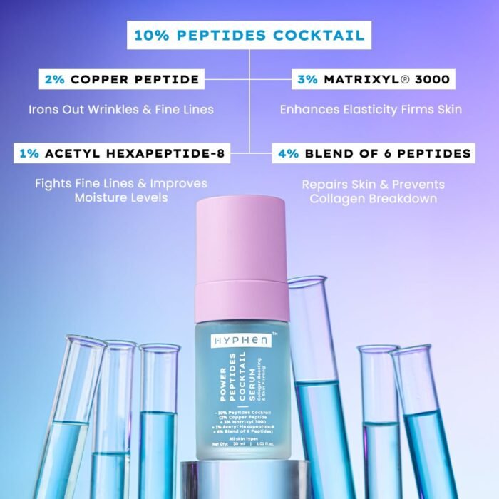 Hyphen 10% Power Peptide & 2% Copper Peptide Serum| Advanced Anti-Aging Formula | Reduces Fine Lines & Wrinkles | Glowing Skin | Face Serum For Men & Women | All Skin Types - 30ml - Image 4