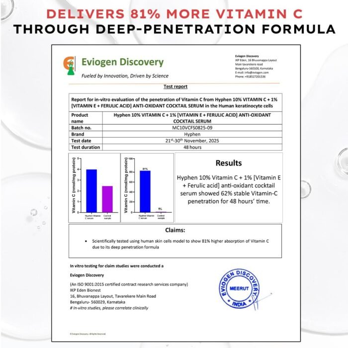Hyphen 10% Vitamin C, 1% Vitamin E & Ferulic Acid Serum| Clinically Tested to Brighten, Treat Dark Spots & Pigmentation | 12Hr Slow Release Formula| Non-Irritating, Suitable for Sensitive Skin – 20ml - Image 7