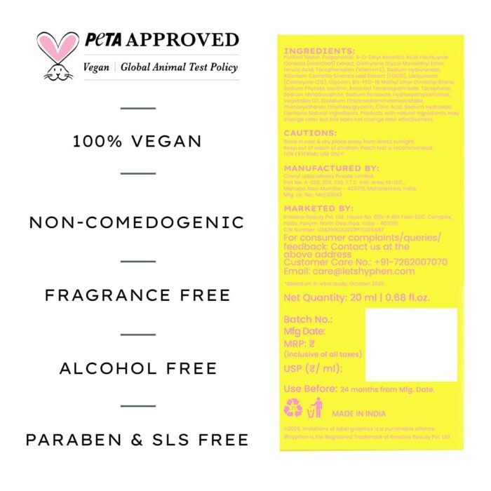 Hyphen 10% Vitamin C, 1% Vitamin E & Ferulic Acid Serum| Clinically Tested to Brighten, Treat Dark Spots & Pigmentation | 12Hr Slow Release Formula| Non-Irritating, Suitable for Sensitive Skin – 20ml - Image 9